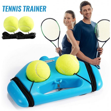 Meidong Tennis Trainer 2 Rebound Balls Anti-Slide Baseboard Anti-Tangle Cord Tennis Self Training Tool(Blue)